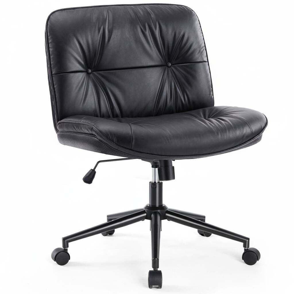 Front. AOITUN - Criss Cross Armless Office Chair PU Leather Black - Comfy Swivel Desk Chair for Home or Office - Black.