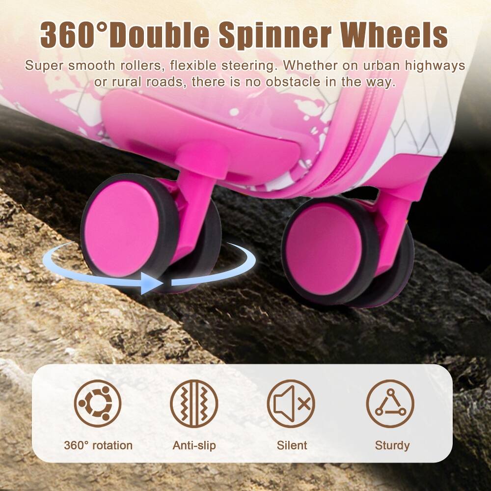 360° Double Spinner Wheels  
Super smooth rollers, flexible steering. Whether on urban highways or rural roads, there is no obstacle in the way.  
360° rotation  
Anti-slip  
Silent  
Sturdy