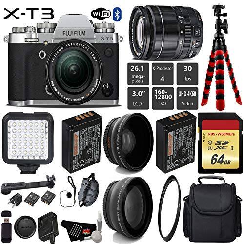X-T3 Wi-Fi  
FUJIFILM ASPHERICAL NONIERS LENS  
26.1 MP Processor  
30 mega-pixels  
4 fps  
3.0" 160-28800 LCD  
ISO Video  
WIDE  
26.1 X  
UHD 4K60  
12800  
SP 3 XC  
64GB