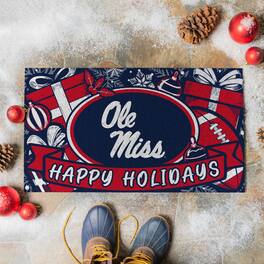 Evergreen Enterprises - Ole Miss Rebels 28" x 16" Happy Holidays Christmas Turf Door Mat - Multicolor