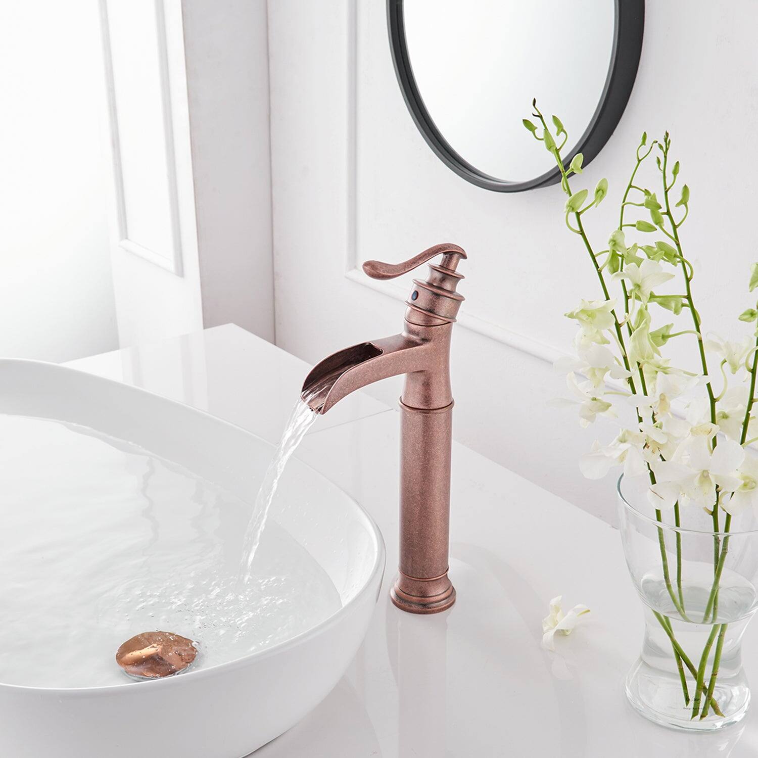 Alt View 2. Boyel Living - Waterfall Single Hole Single-Handle Vessel Bathroom Faucet With Pop-up Drain Assembly in Copper - Copper.