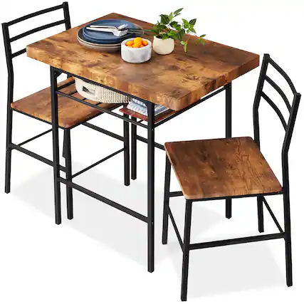 Front. Best Choice Products - 3-Piece Modern Square Dining Set w/ Storage Rack - Medium Brown/Black.