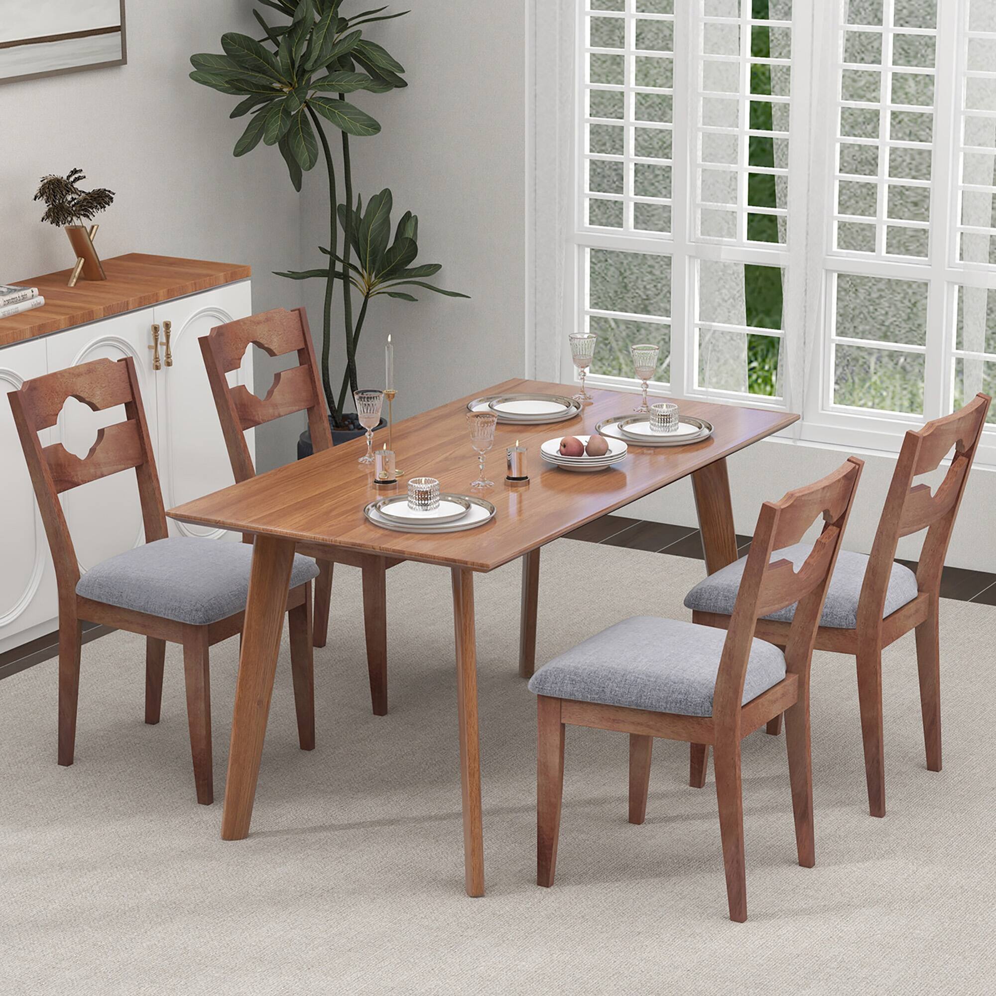 Alt View 1. Gymax - Gymax Set of 4 Dining Chair w/ Padded Seat High Back Rubber Wood Frame Kitchen Chairs - Brown, Grey.