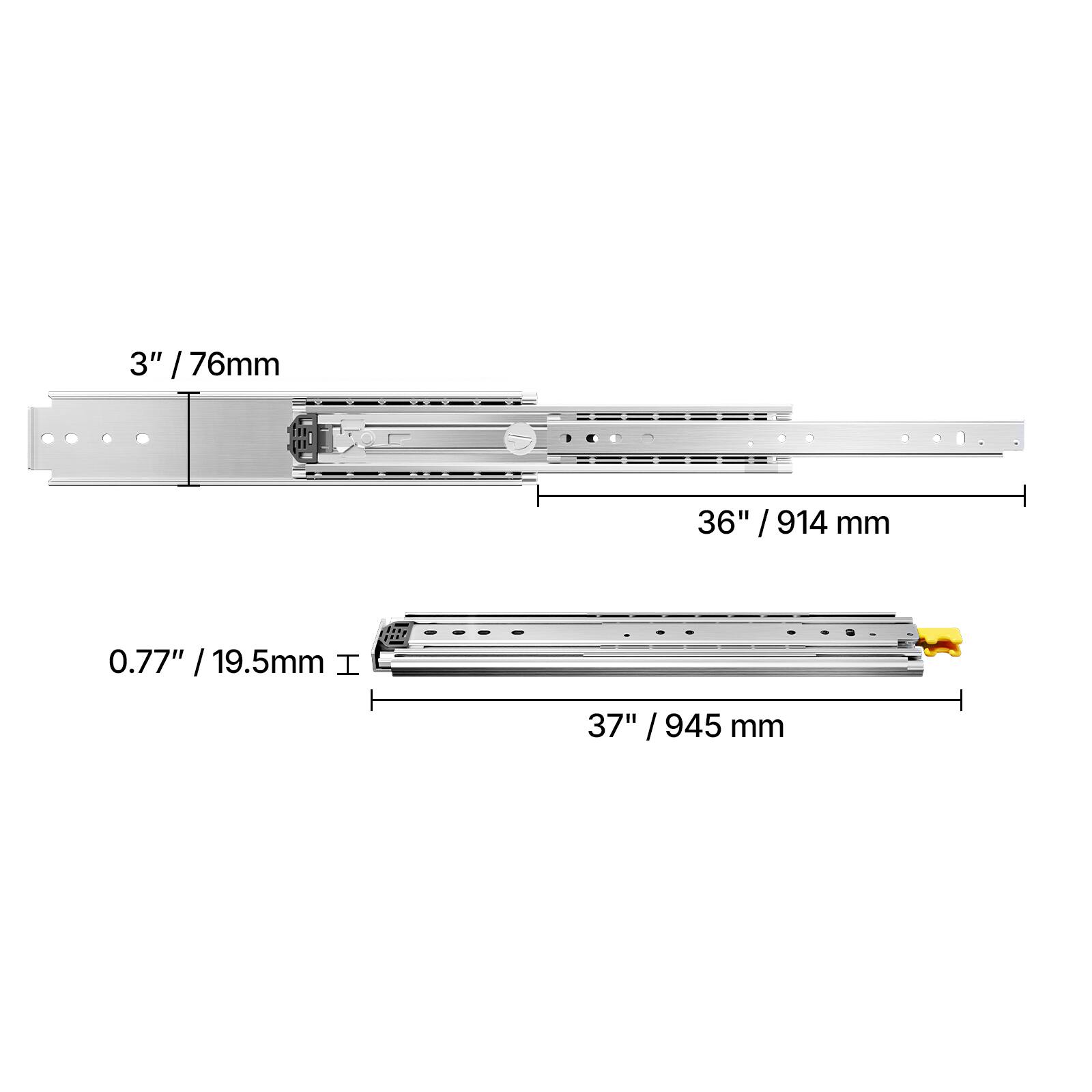 3" / 76mm  
36" / 914 mm  
0.77" / 19.5mm  
37" / 945 mm