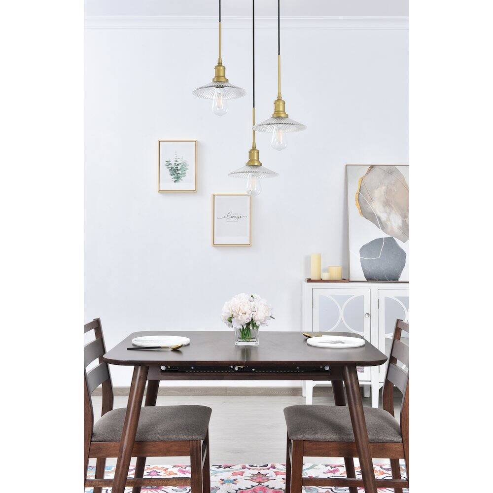 Angle. Living District - Waltz 3 Light Brass Pendant - Brass And Clear.