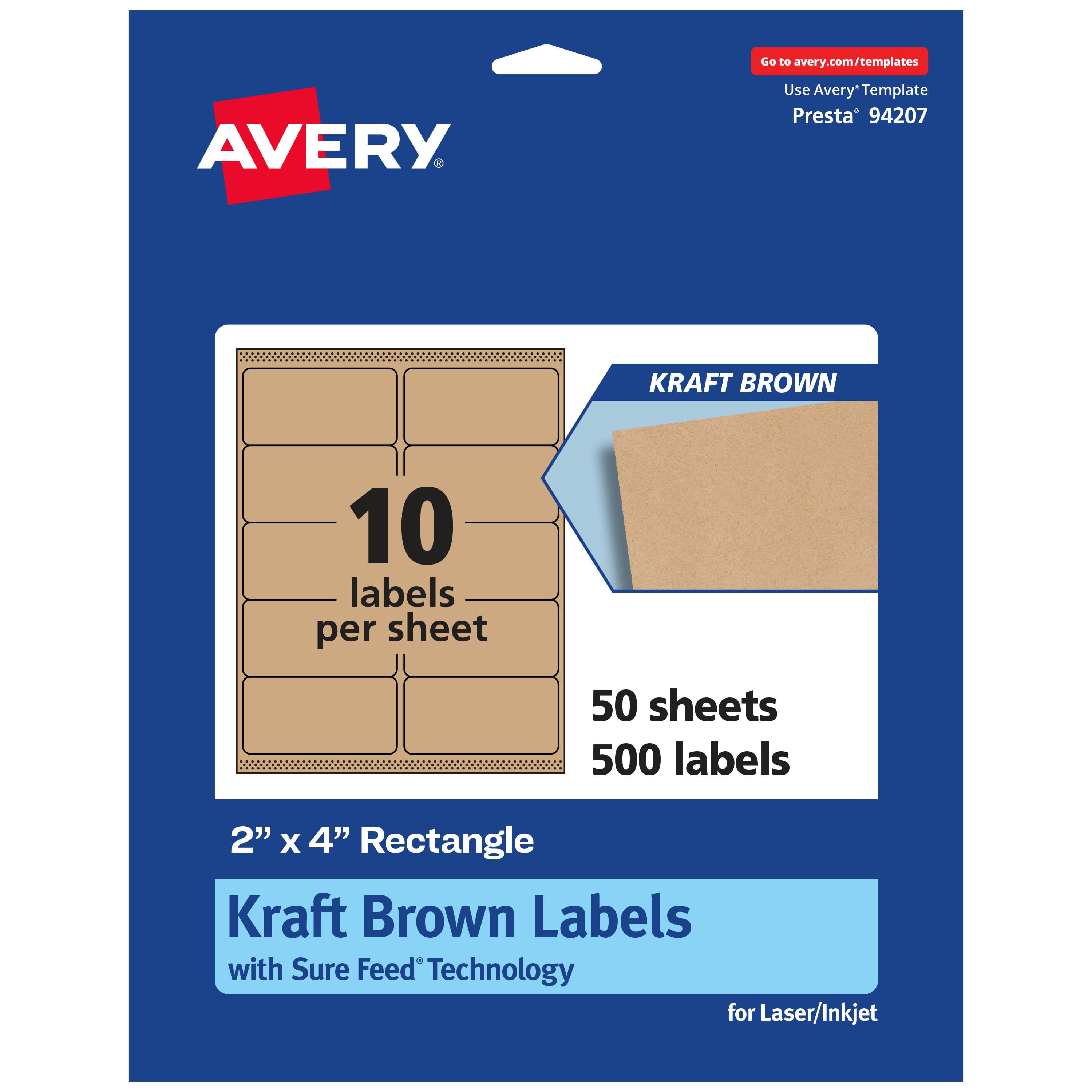 Avery - Kraft Rectangle Labels, 2" x 4", 500 Labels - Brown
