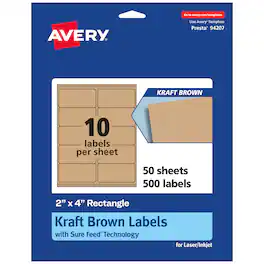 Avery - Kraft Rectangle Labels, 2" x 4", 500 Labels - Brown