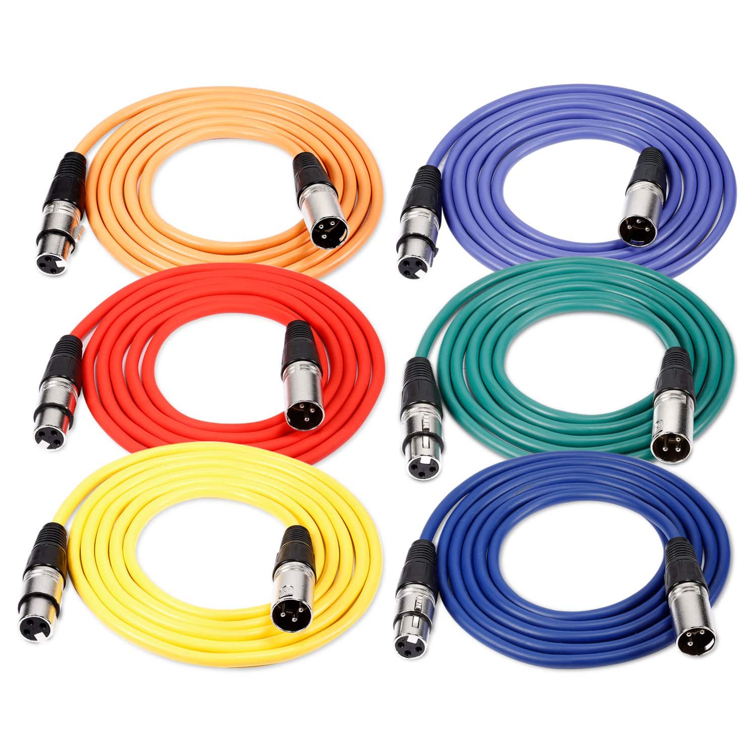 Neewer - 6-Pack 3ft XLR Microphone Cables - Male to Female Snake Cord Set in 6 Colors for Audio Equipment