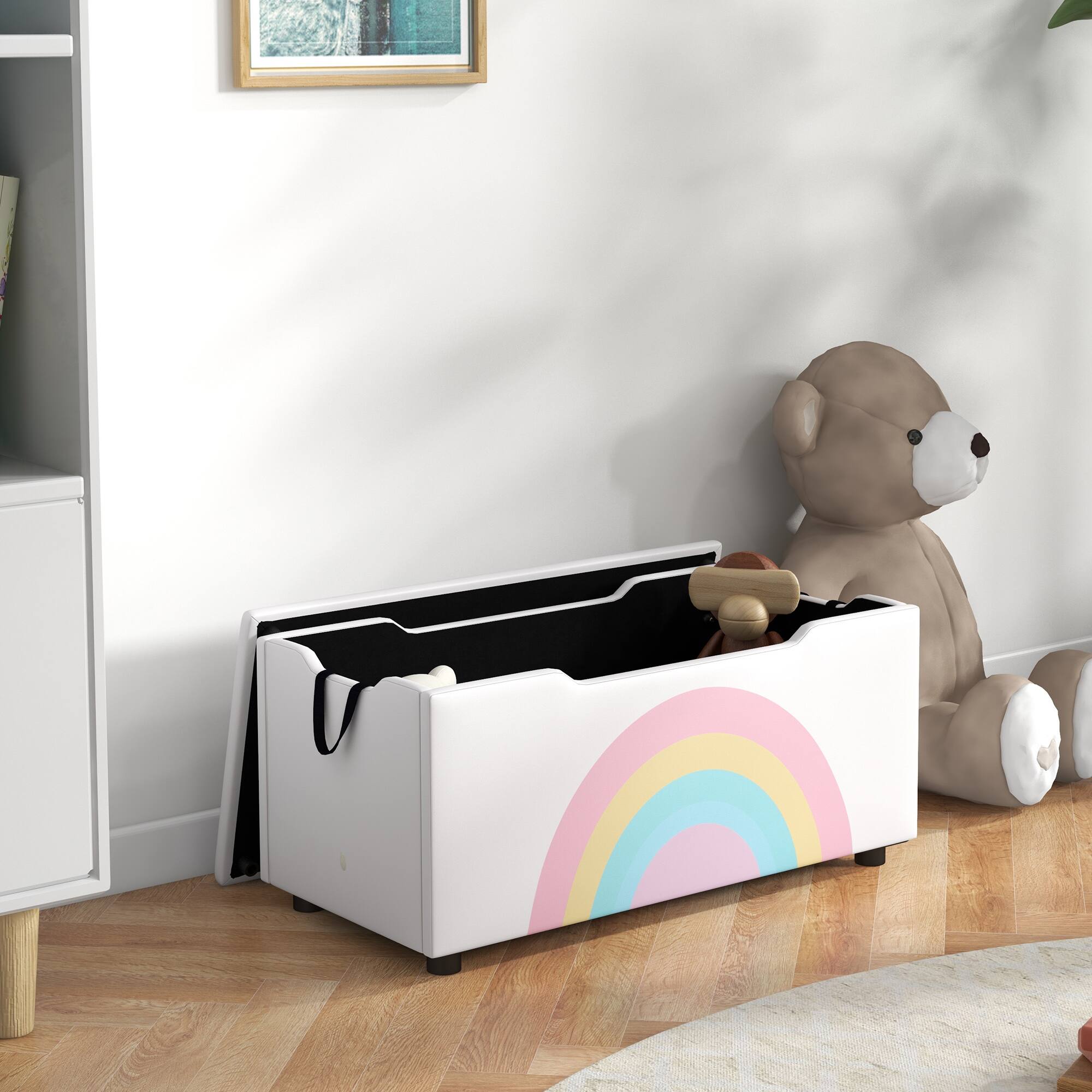 Alt View 5. Qaba - Kids Storage Box Chest, Lightweight Storage Organizer with Top Lid, Side Handles for Nursery, Playroom, Bedroom - White.