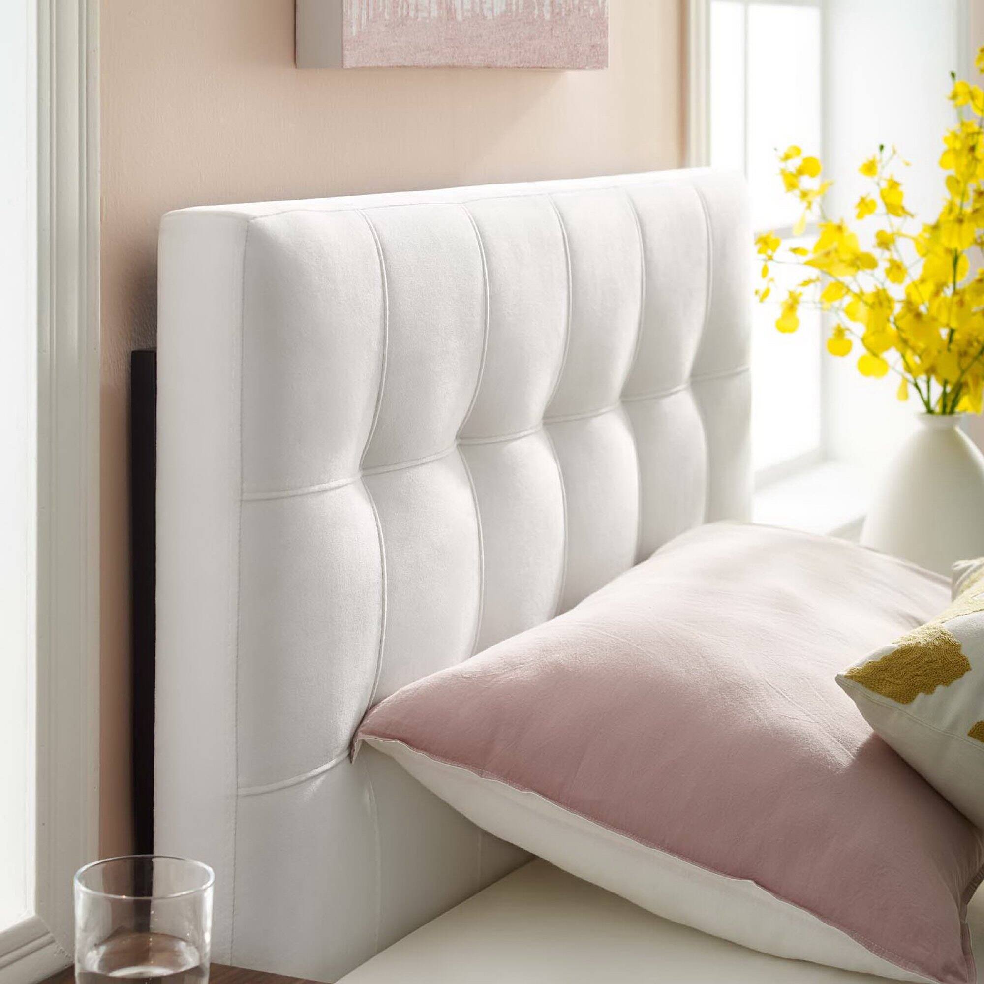Back. Modway - Lily Biscuit Tufted Performance Velvet Twin Headboard by Modway - White.