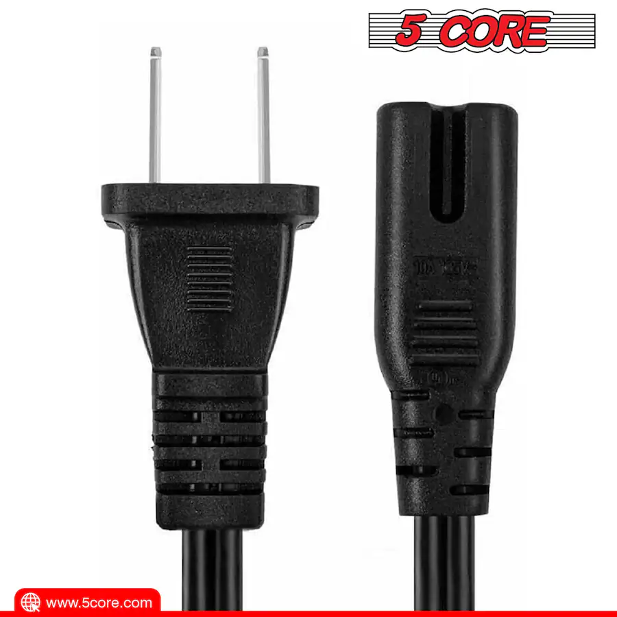 5 CORE AC Power Cord 6 Ft 2 Prong US Male to Female Extension Adapter ...