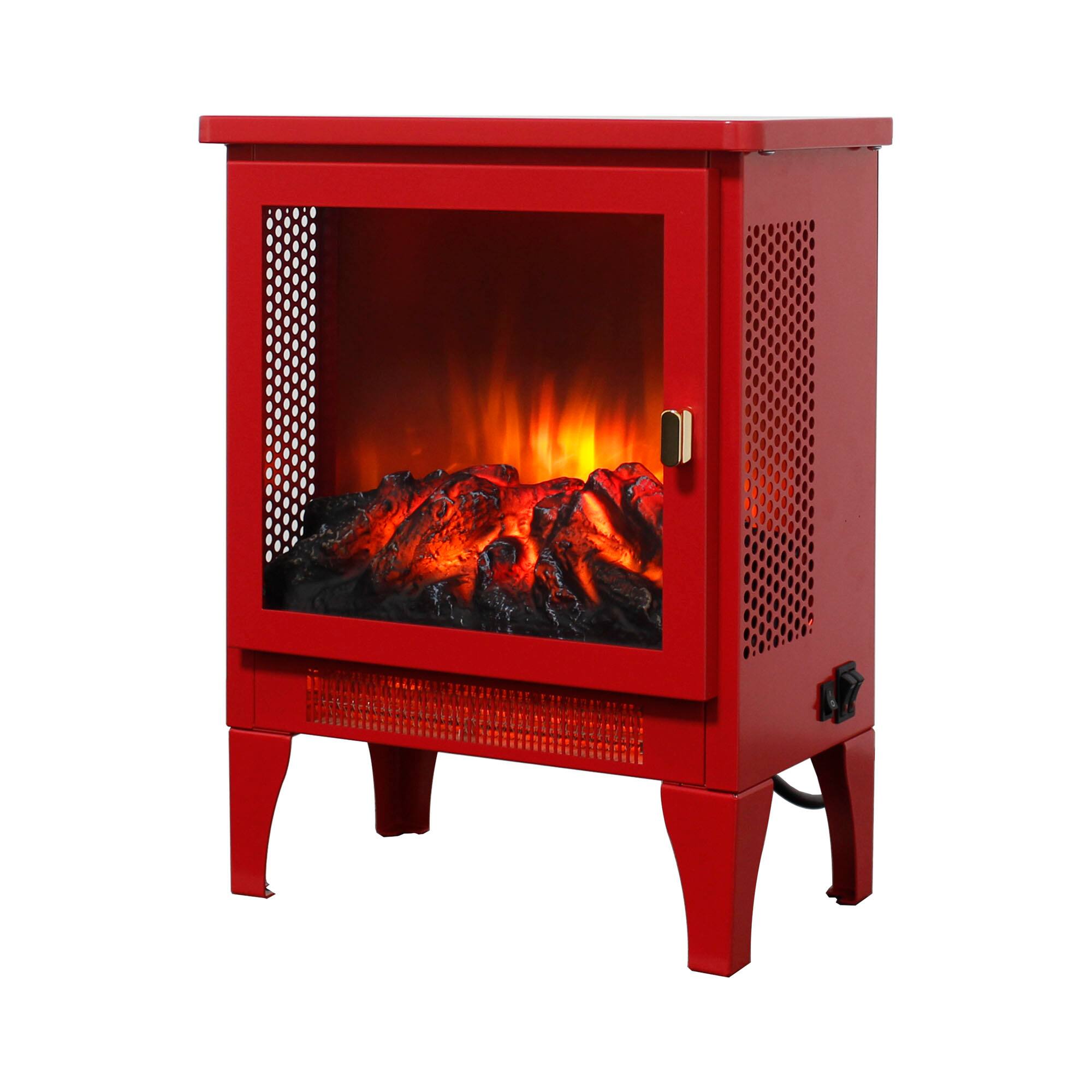 Left. Mondawe - 18" Freestanding Electric Fireplace Stove Heater w/ 3D Panoramic Flame, CSA/UL Certified, 5000 BTU, 400 Sq.Ft. - Red.