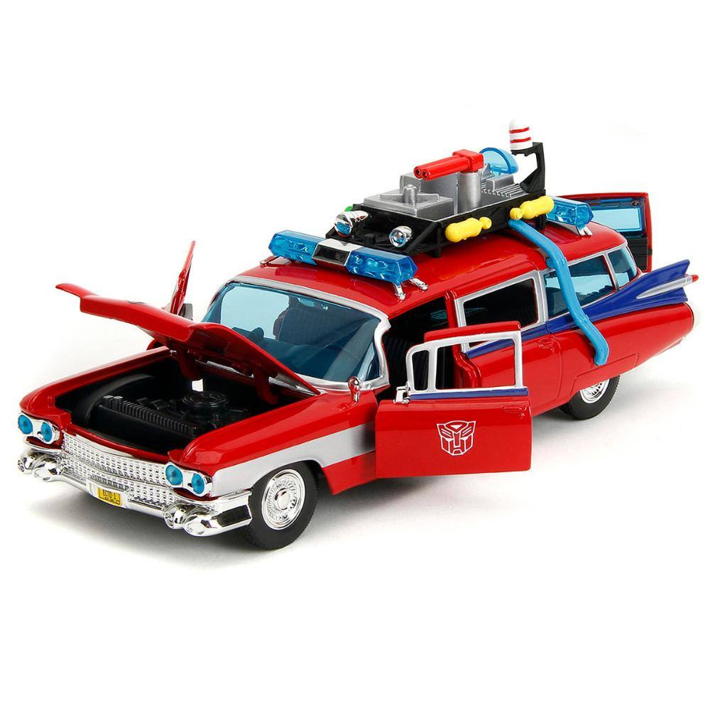 Angle. Jada - 1959 Cadillac Ambulance Ecto-1 Red – Transformers x Ghostbusters (1984) Crossover Hollywood Rides 1/24 - Red.