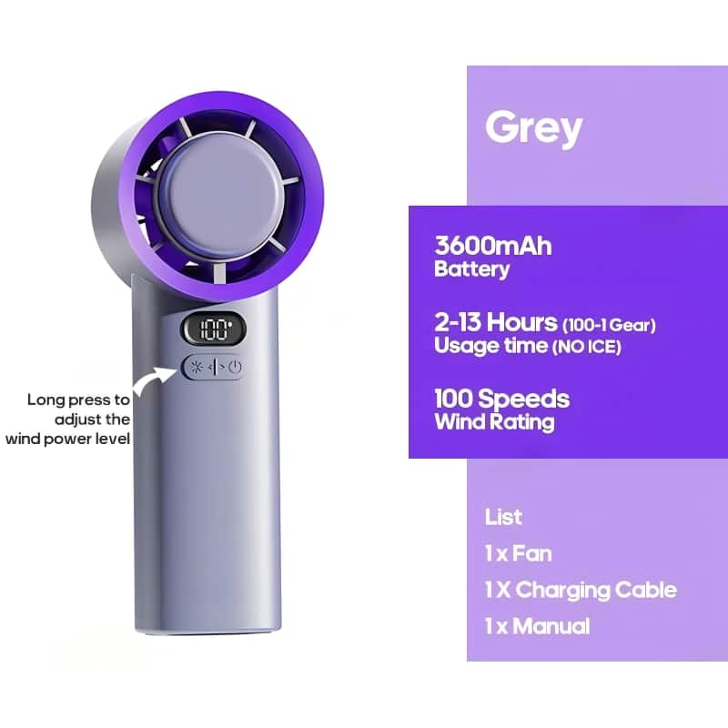 PRIMEPLUS - Portable Handheld Turbo Fan 100 Wind Speeds Adjustable Mini Personal Fan Battery Operated Electric Eyelash Fan - Purple