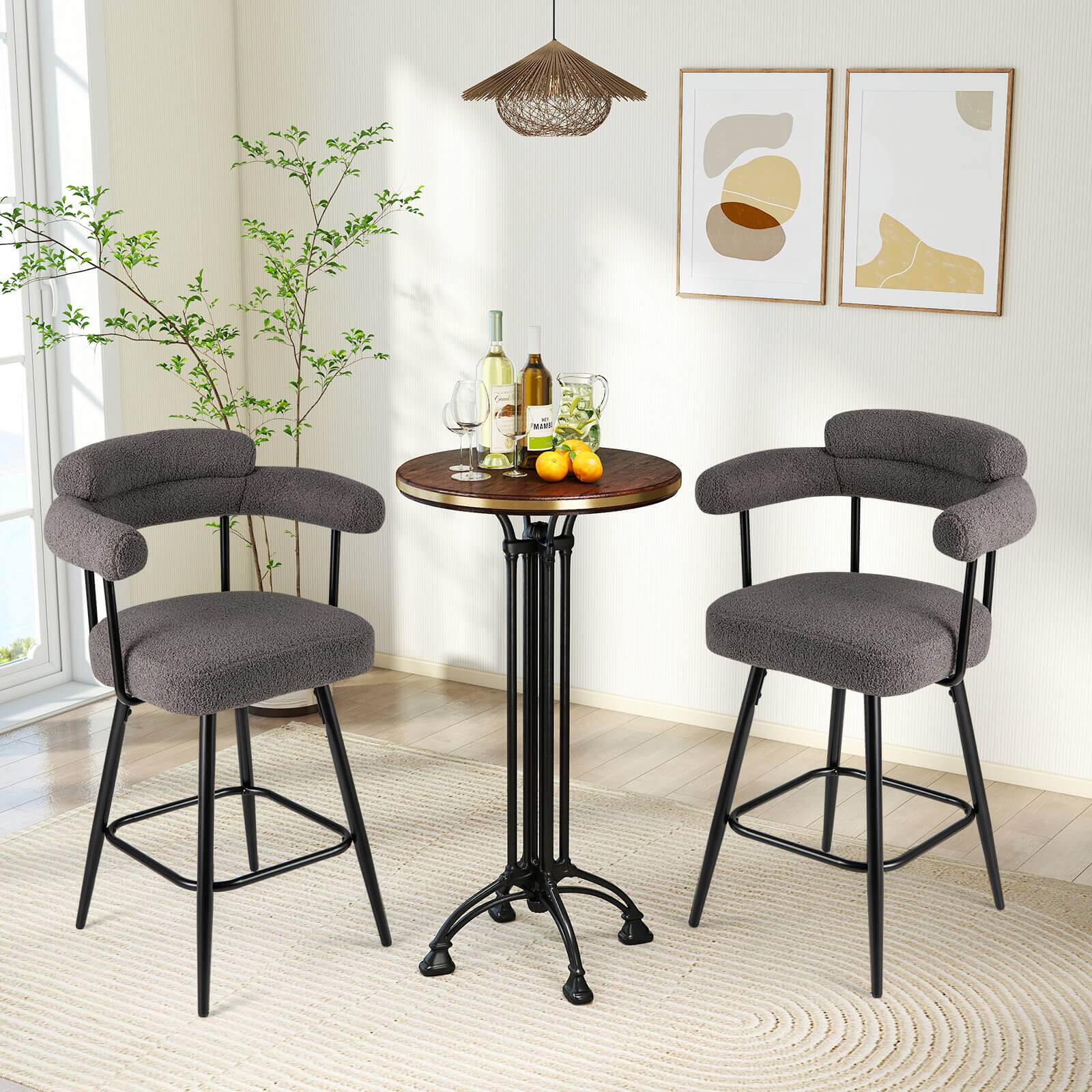 Alt View 3. Costway - Costway 27" Swivel Bar Stool Set of 2 with Curved Back & Arms & Metal Legs & Footrest - Gray.