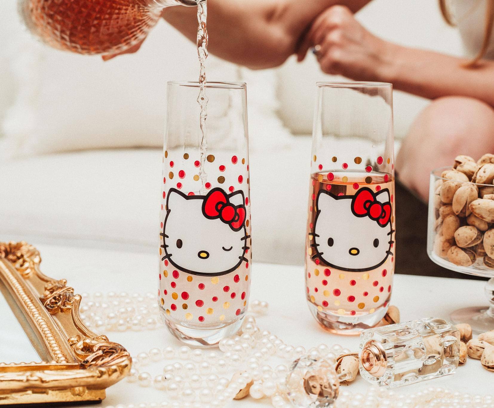 Alt View 10. Hello Kitty - Hello Kitty Polka Dot Portrait 9-Ounce Stemless Fluted Glassware | Set of 2 - Pink.
