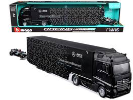 Mercedes-Benz Actros Gigaspace Car Transporter Black & Mercedes-AMG F1 #63 World Championship 1/43 Model Car by Bburago