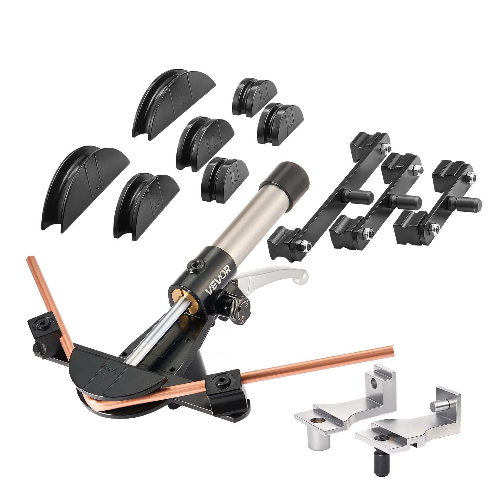 Front. VEVOR - Hydraulic Tubing Bender Kit, 1/4 to 7/8 Inch, Copper Tube Pipe Bender, Forward/Reverse HVAC Bending Tool Set - Black.