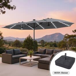 Crestlive Products - 15 x 9 FT Solar Light Double-Sided Patio Outdoor Umbrella Tilting Waterproof Metal Pole Base Included - dark gray