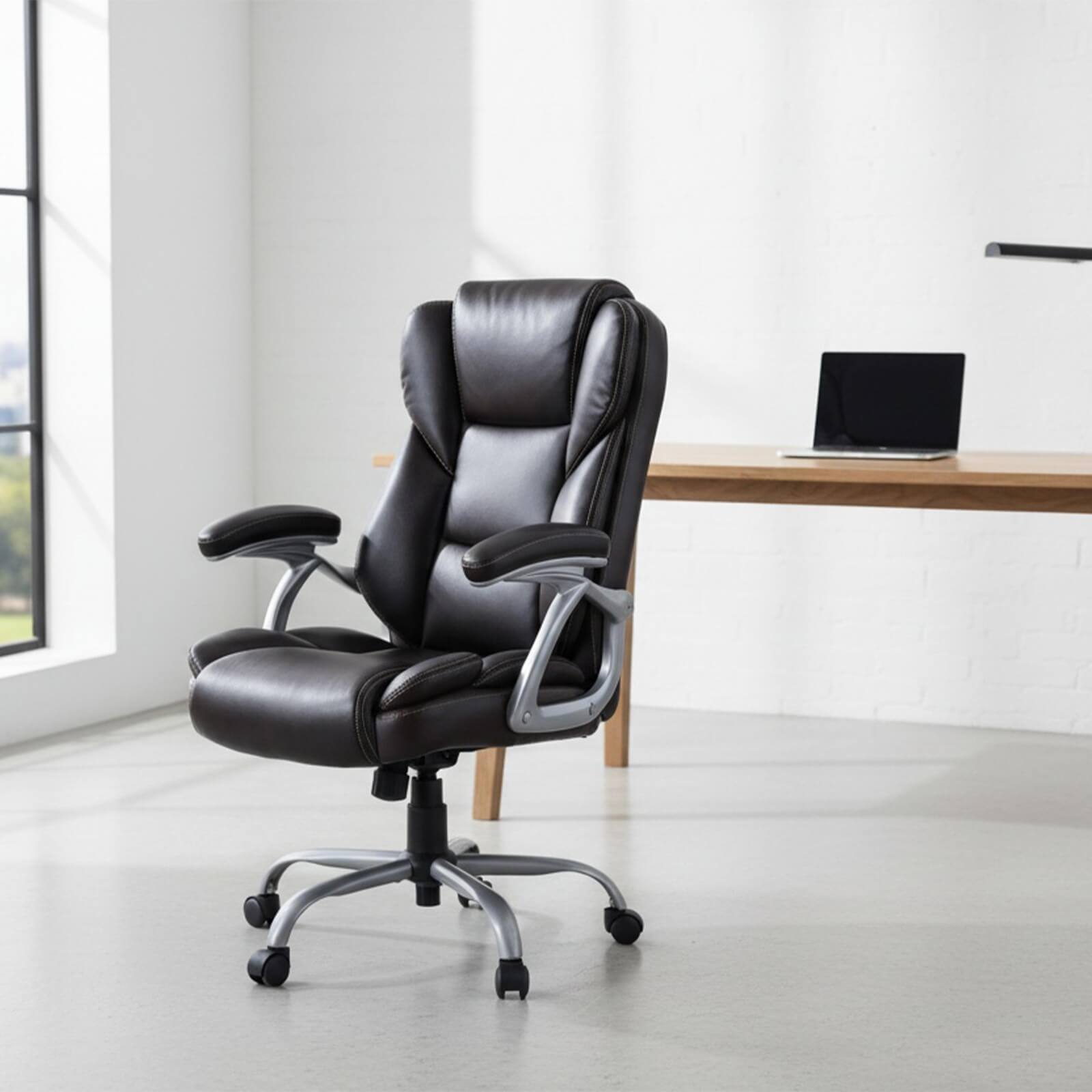 Alt View 3. Costway - Costway Executive Office Chair with Padded Seat & Armrests, Adjustable Height & Backrest - Brown.