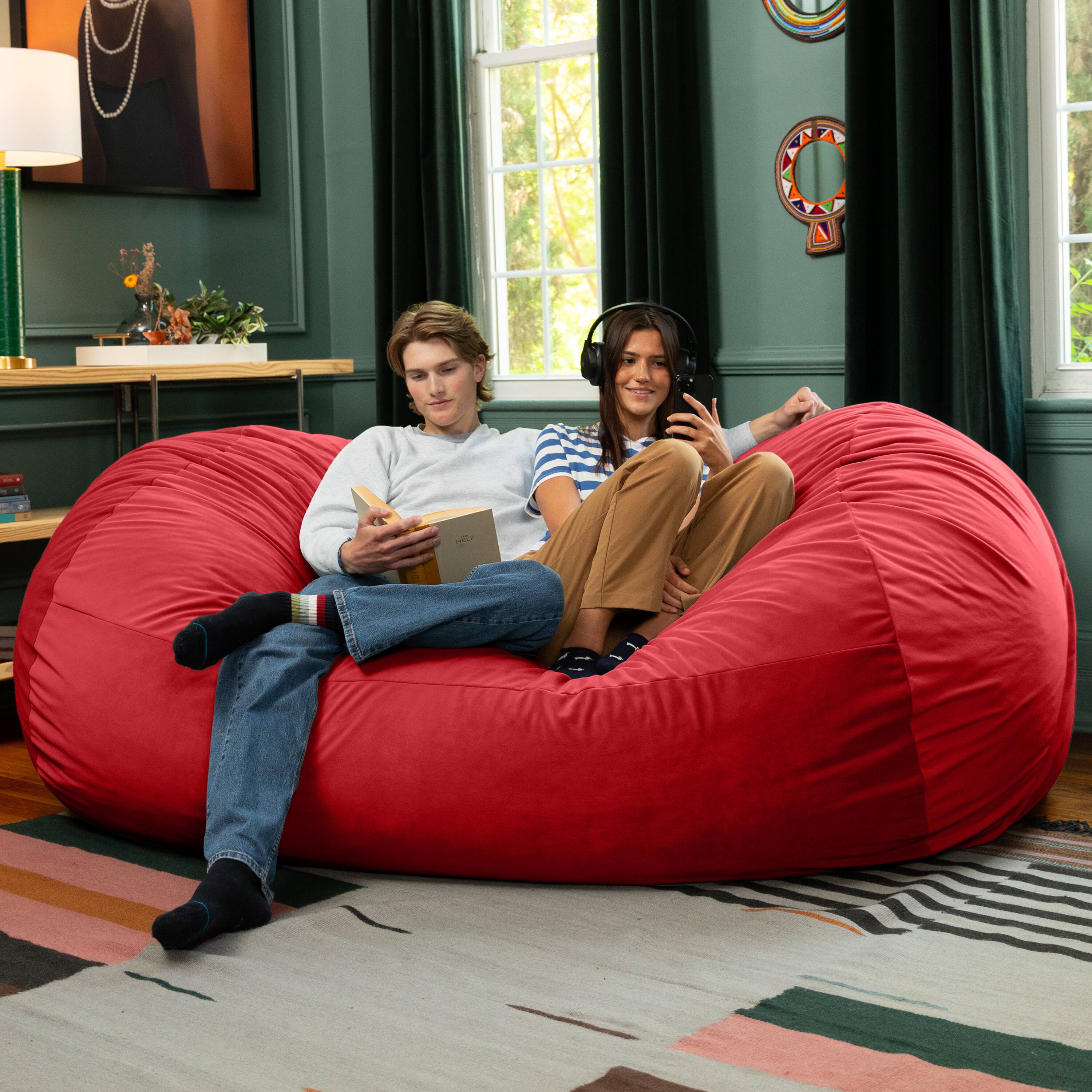 Alt View 1. Jaxx - Jaxx Grand Lounger 7 Foot Bean Bag Sofa -Lush Velvet Merlot - Lush Velvet Merlot.