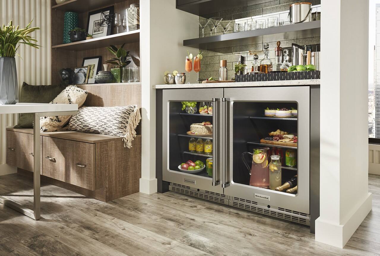 Angle. KitchenAid - 5.2 Cu. Ft. Built-In Mini Fridge - Stainless Steel.