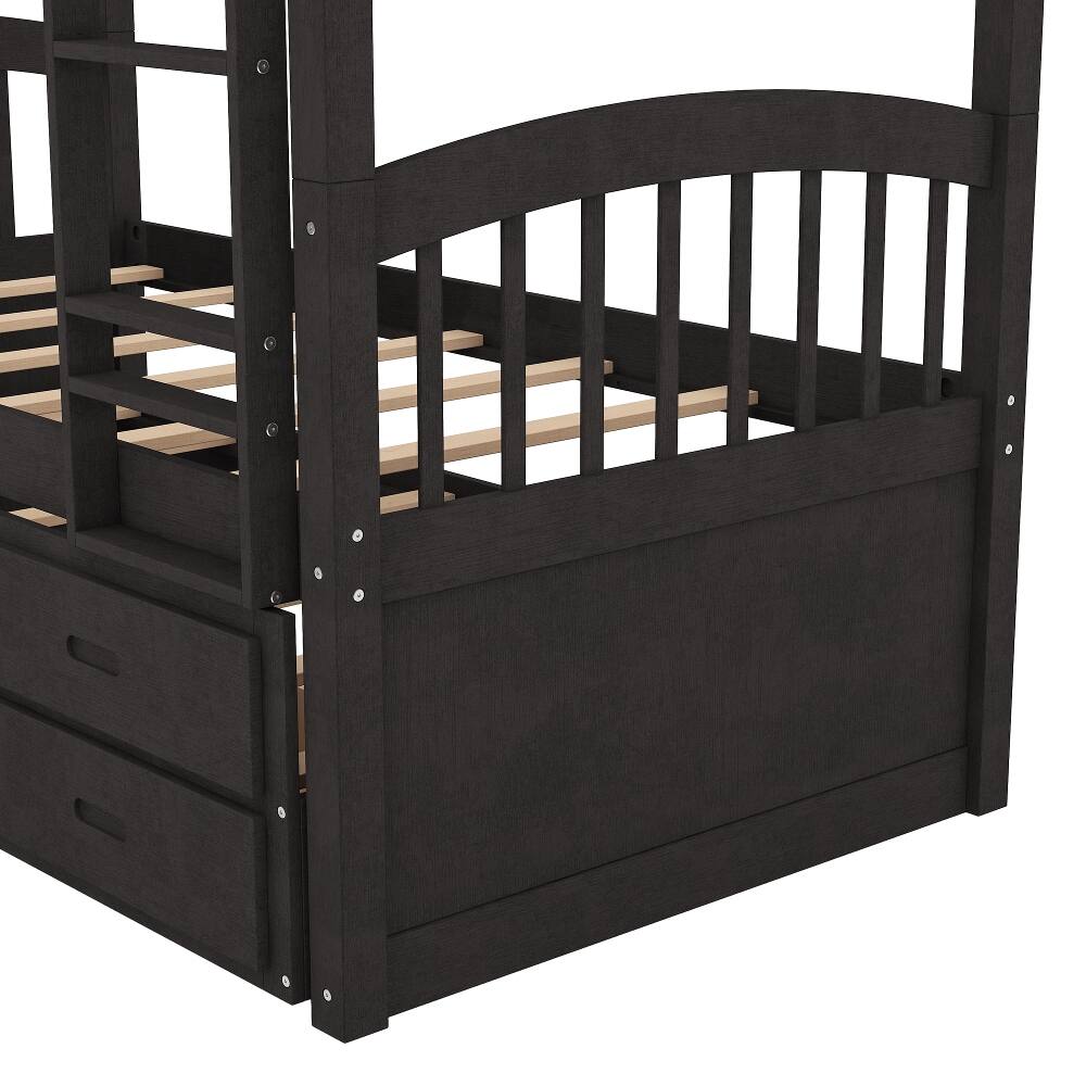 Alt View 10. Loheer - Loheer Twin Over Twin Bunk Bed with Trundle and Drawers Espresso Wood - Espresso.