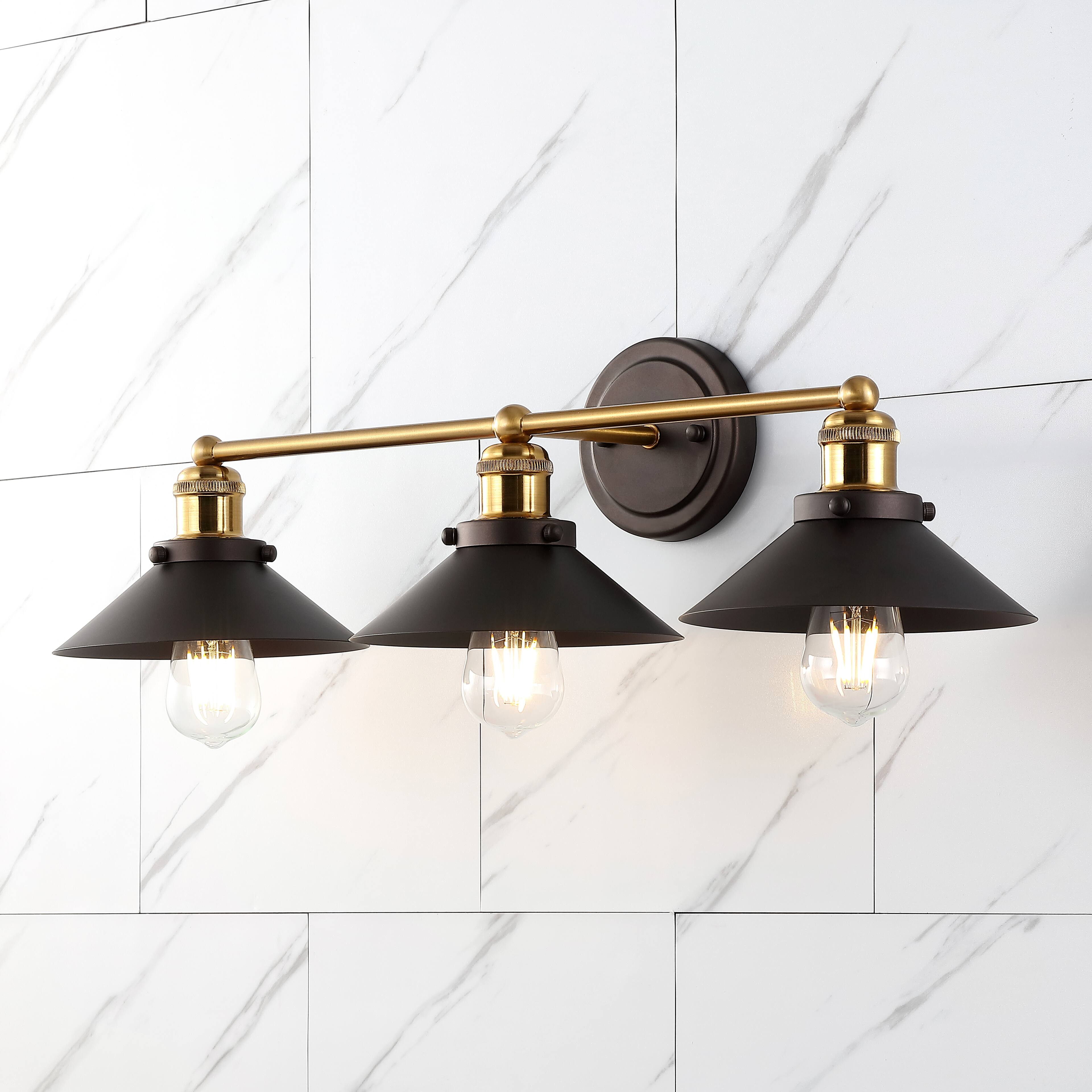 Alt View 1. Jonathan Y - July 26.5" 3-Light Industrial Farmhouse Metal Vanity Light, Oil Rubbed Bronze/Brass Gold - Oil Rubbed Bronze.