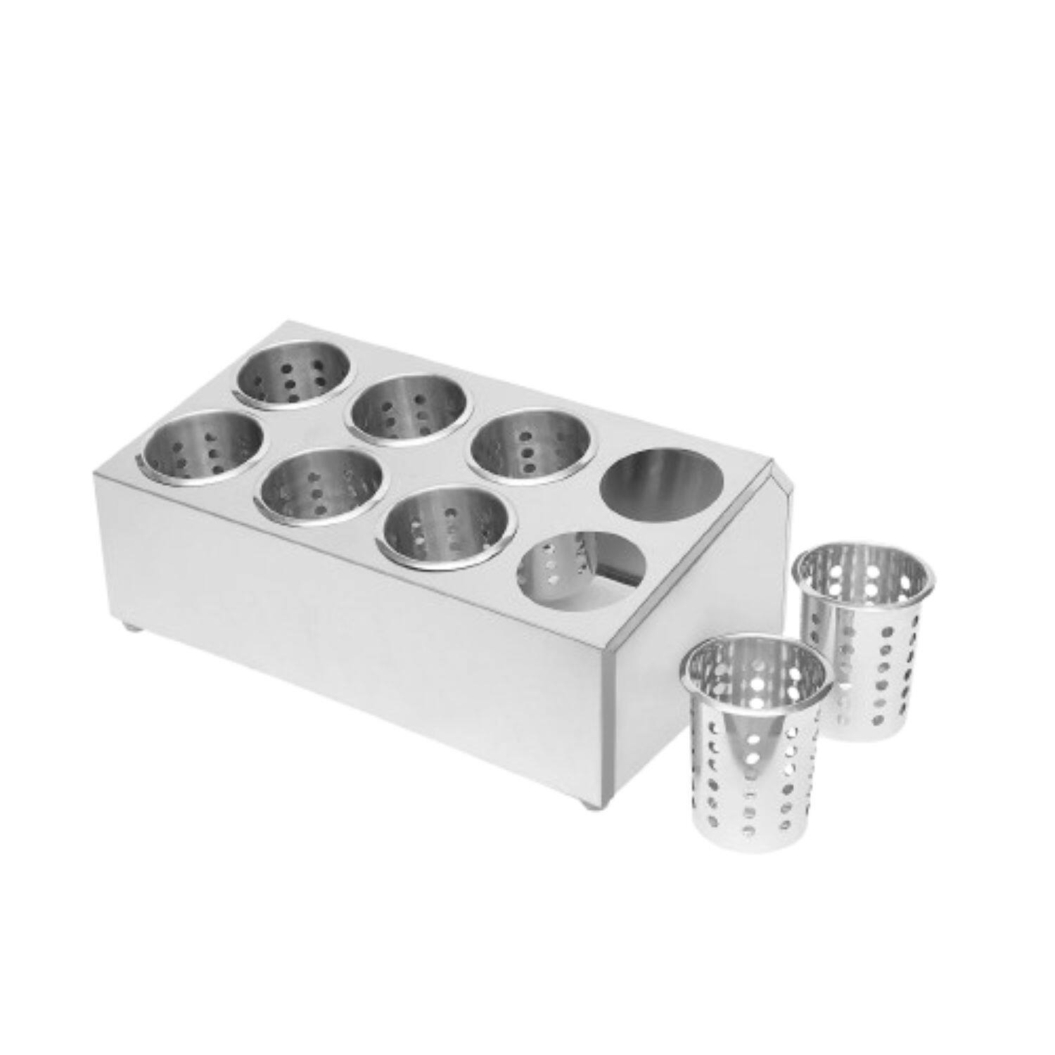 Front. Home Collection - 8-Hole Commercial Stainless Steel Flatware Holder – Silverware Organizer Storage Rack - Silver.