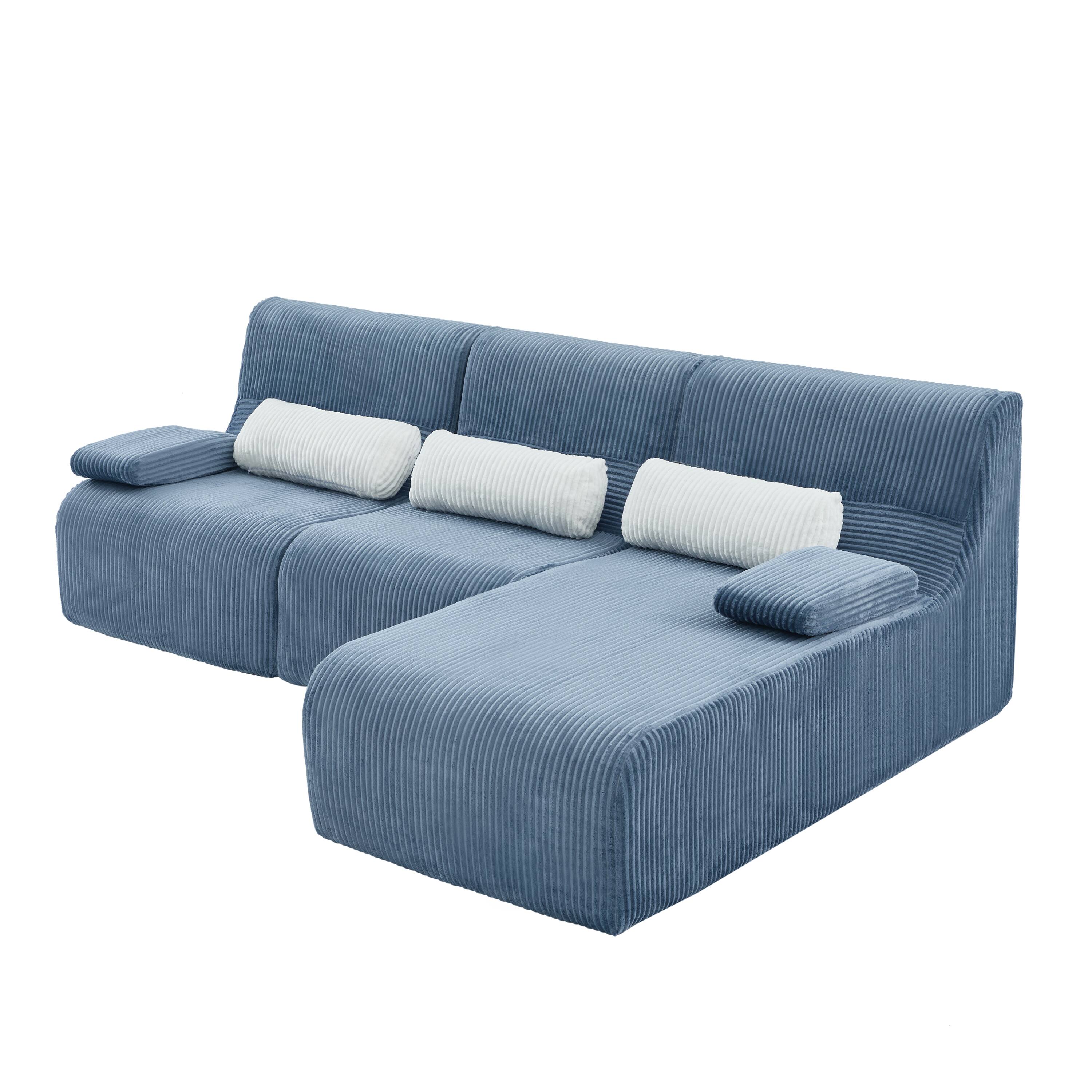 Angle. Whisen - Modular L-Shaped Sectional Compressed Sofa with Soft Corduroy Upholstery, No Assembly Required - Blue.