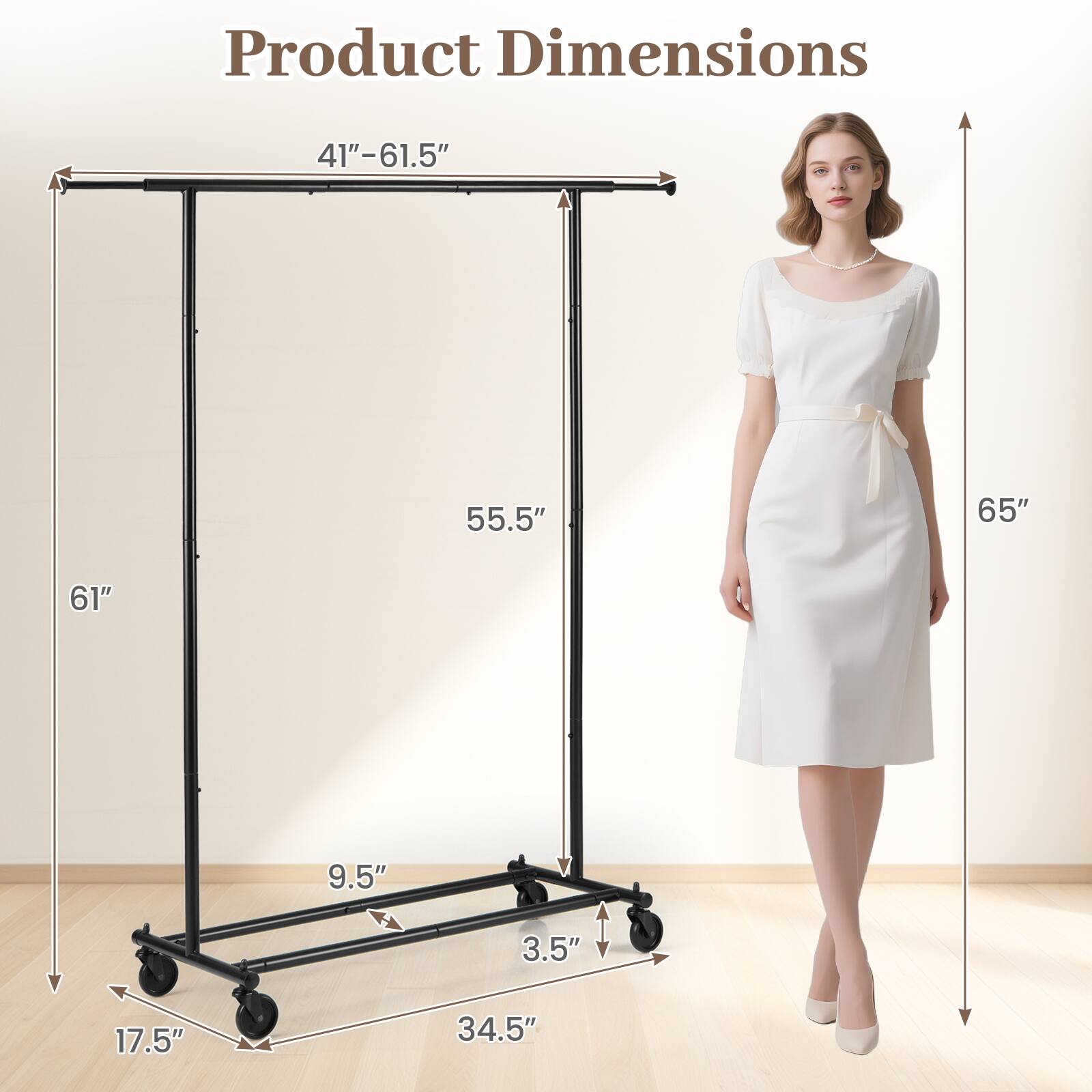 Product Dimensions: 41"-61.5" x 55.5" x 65" x 61" x 9.5" x 3.5" x 17.5" x 34.5"
