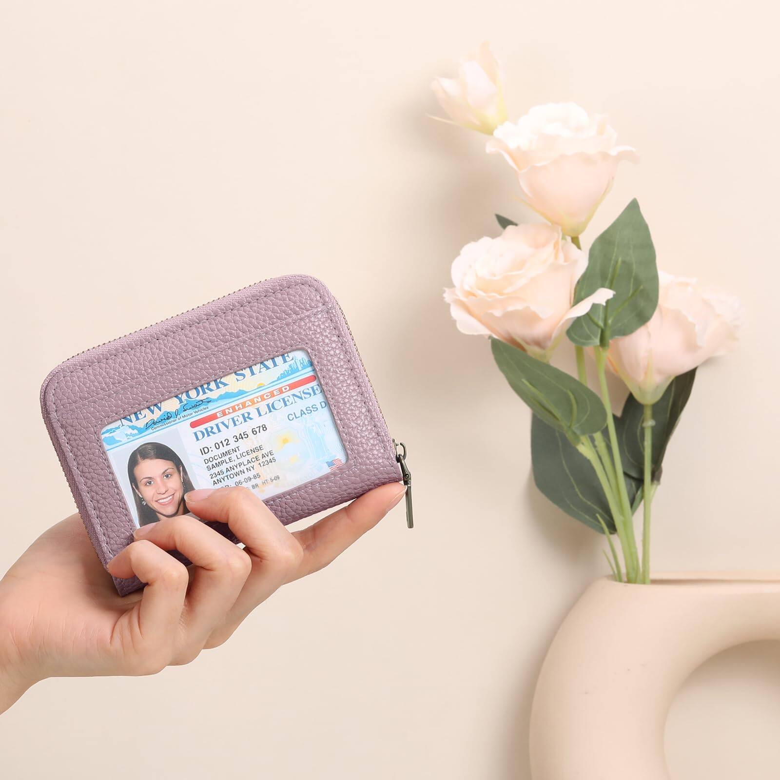 Alt View 3. Jadie Link - Leather Wallet Women Rfid Blocking Small Compact Wallets Credit Card Holder Window Soft Leather Credit Card Holder - A-Dark Black.