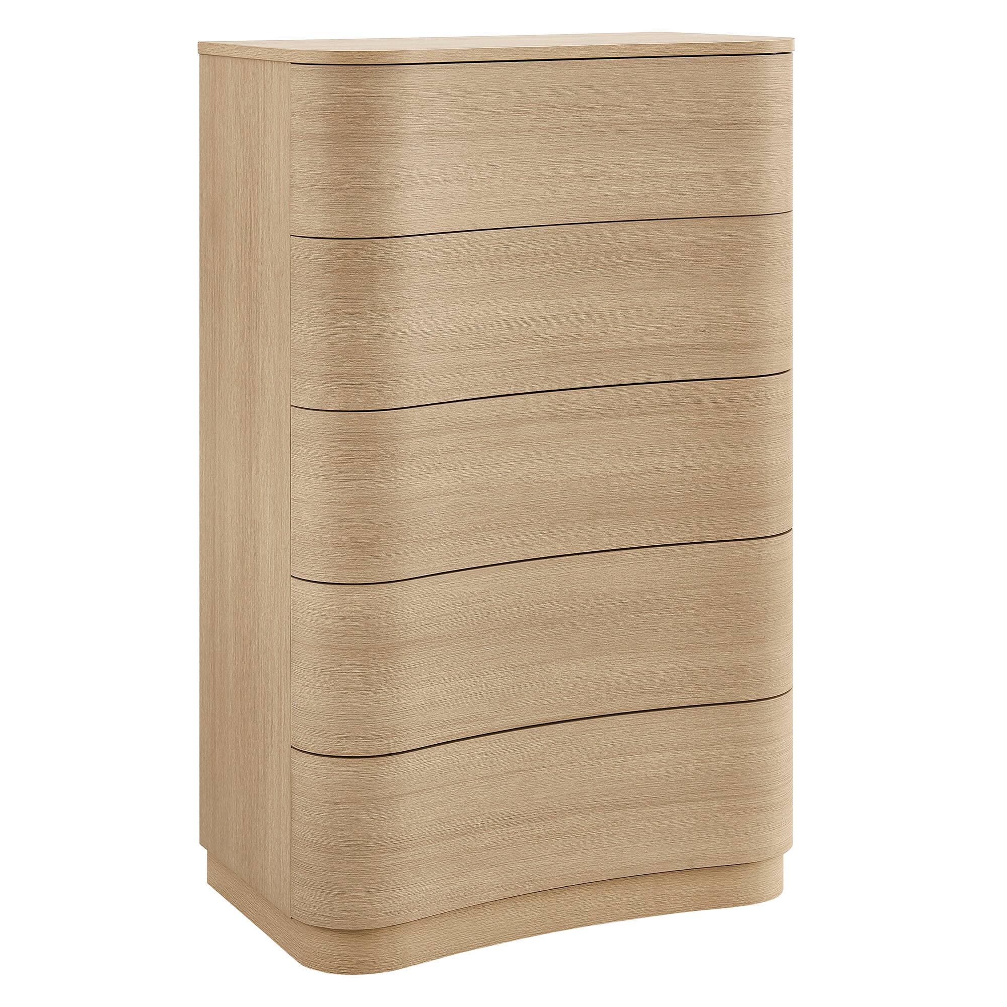 Angle. Modway - Mirae 5-Drawer Curved Dresser Chest of Drawers by Modway - Brush Light Oak.