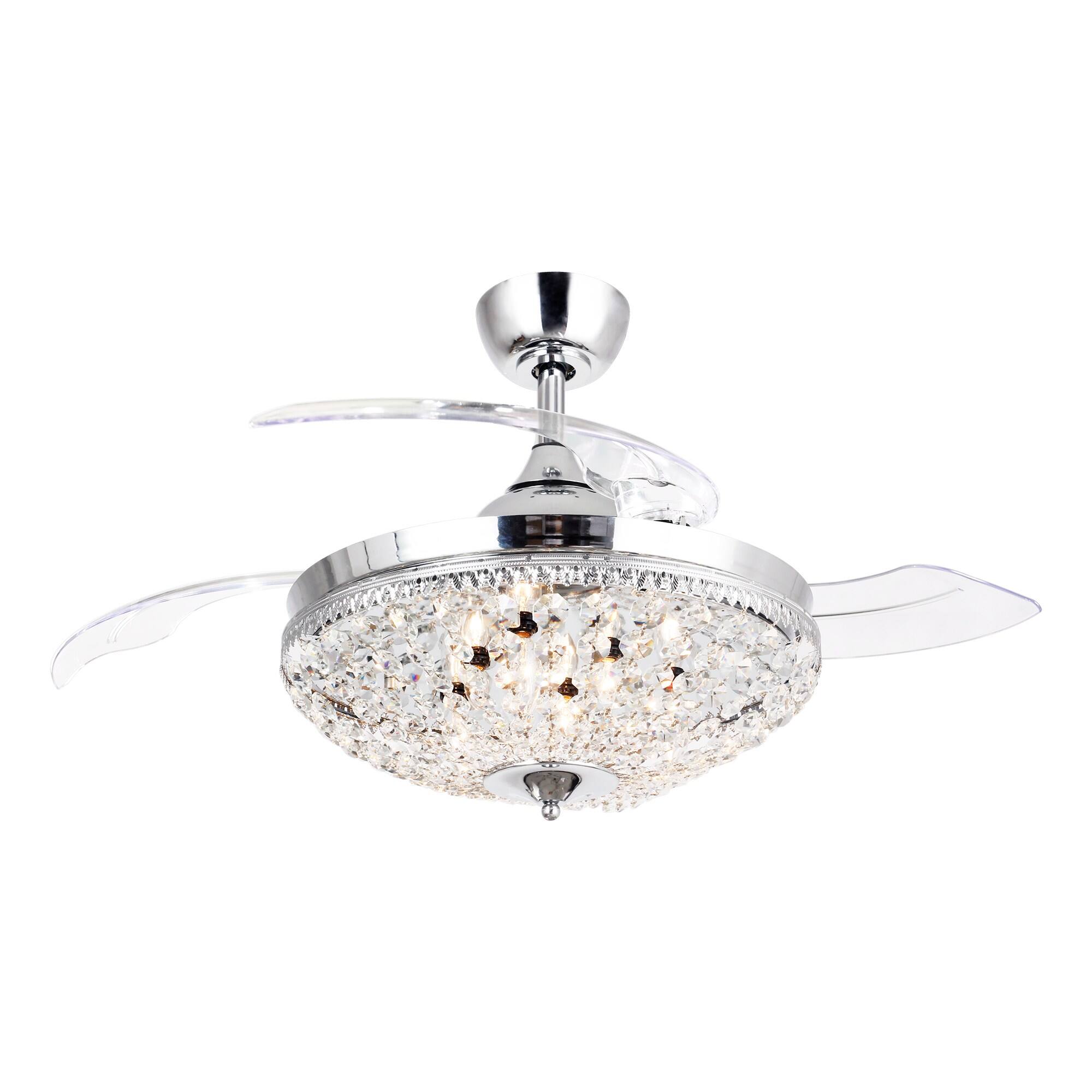 Alt View 2. Parrot Uncle - 42" Modern Chrome 6-light Chandelier Crystal Ceiling Fan with Remote - Chrome.