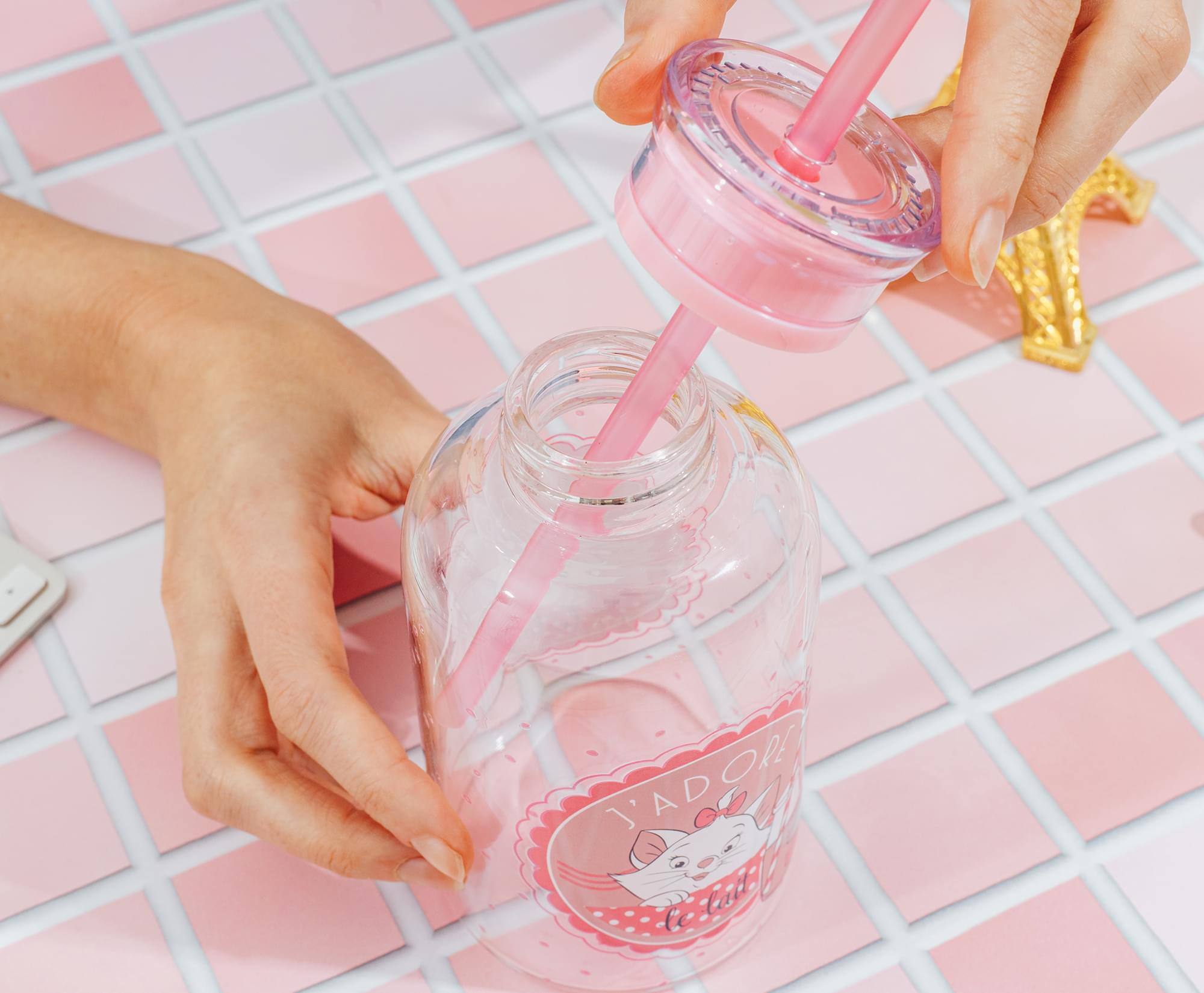 Alt View 3. Silver Buffalo - Disney The Aristocats Marie "J'adore Le Lait" Glass Milk Bottle With Straw - Multi-Colored.