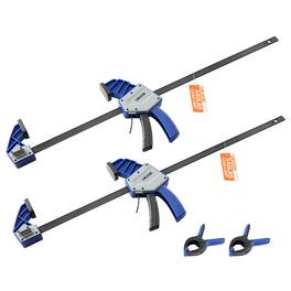 VEVOR - Bar Clamps for Woodworking, 2-Pack 24 inch One-Handed Clamp/Spreader, Quick-Grip F-Clamp with 340 lbs Load Limit - Blue + Black + Grey