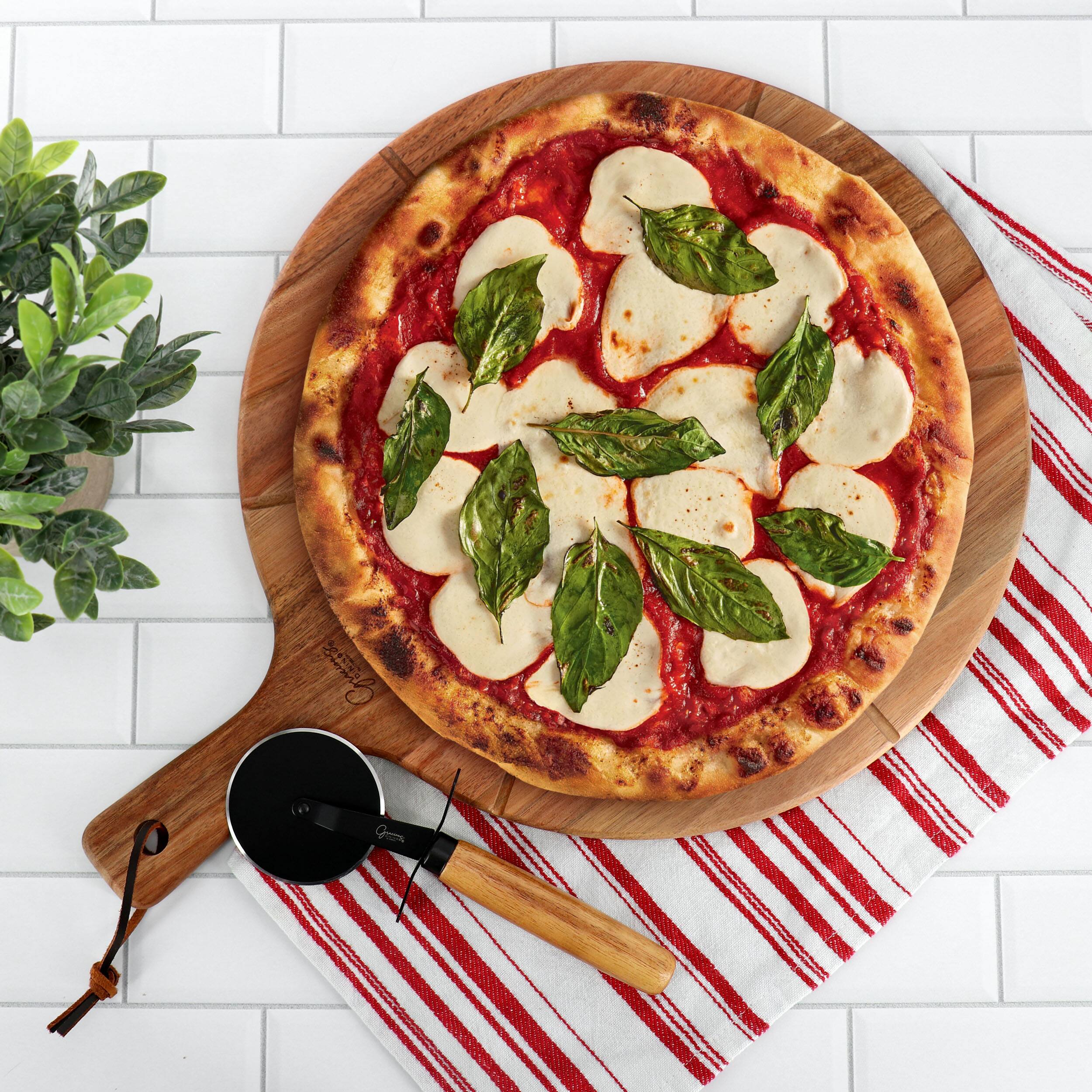 Alt View 4. Gibson - Gibson Elite 2 Piece Acacia Wood Serving Board and Pizza Cutter Set in Brown - Brown.