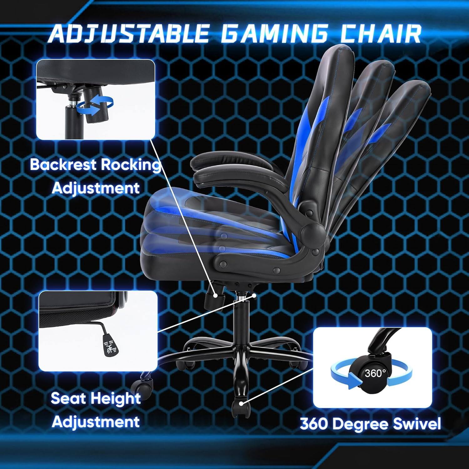 ADJUSTABLE GAMING CHAIR

- Backrest Rocking Adjustment
- Seat Height Adjustment
- 360 Degree Swivel