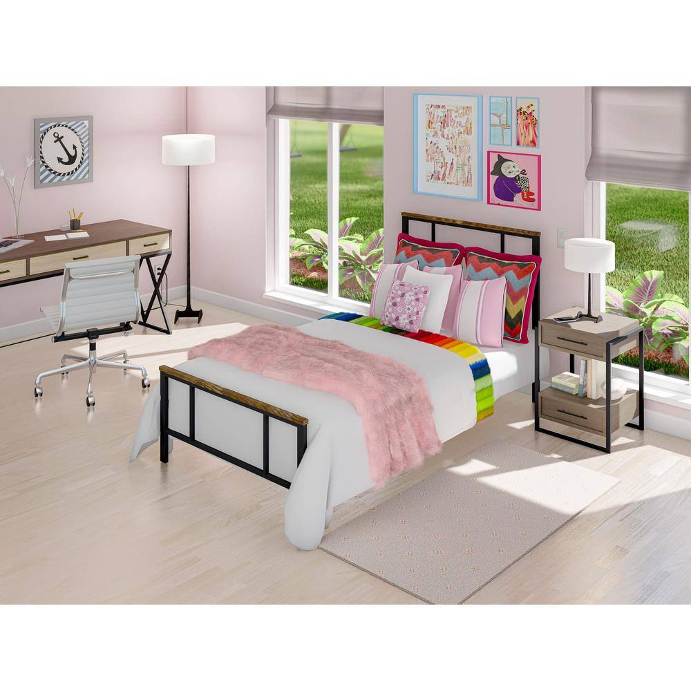 Alt View 3. East West Furniture - Ingram Modern Bed Frame with 4 Metal Legs - High-class Bed Frame in Powder Coating Black Color - Black.