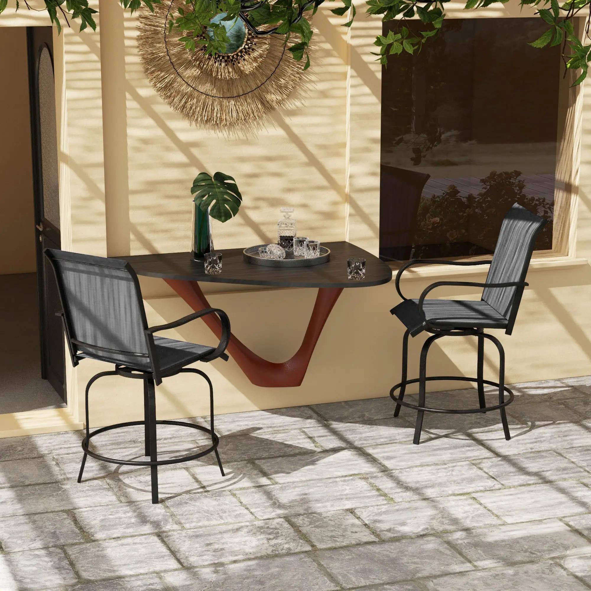 Alt View 7. Resenkos - Resenkos Outdoor Bar Stools Set, 360° Swivel Bar Height Chairs, Steel, Mesh Fabric, Gray - Gray.