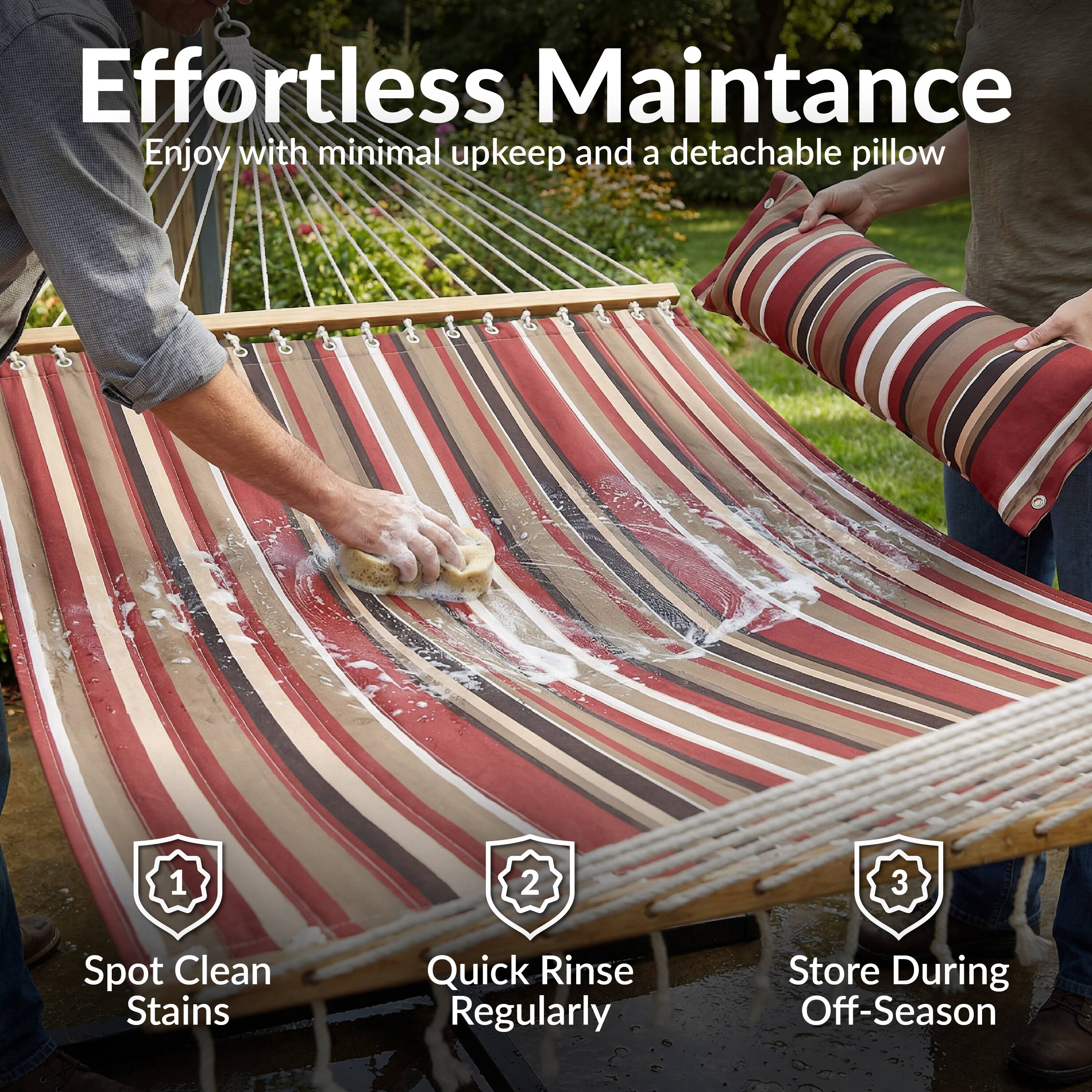 Effortless Maintenance  
Enjoy with minimal upkeep and a detachable pillow

1. Spot Clean Stains  
2. Quick Rinse Regularly  
3. Store During Off-Season