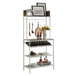 Kings Brand Furniture - Red Tile Bakers Rack with 9 Wine Bottle Capacity Rack & 8 Hooks - Kitchen Storage Organizer - White