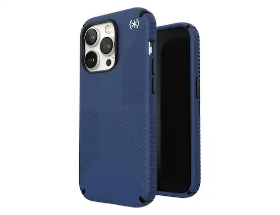 Front. Speck - Speck Presidio2 Grip with MagSafe Blue Case for iPhone 6.7 Pro (2022) - Blue/Black/White.