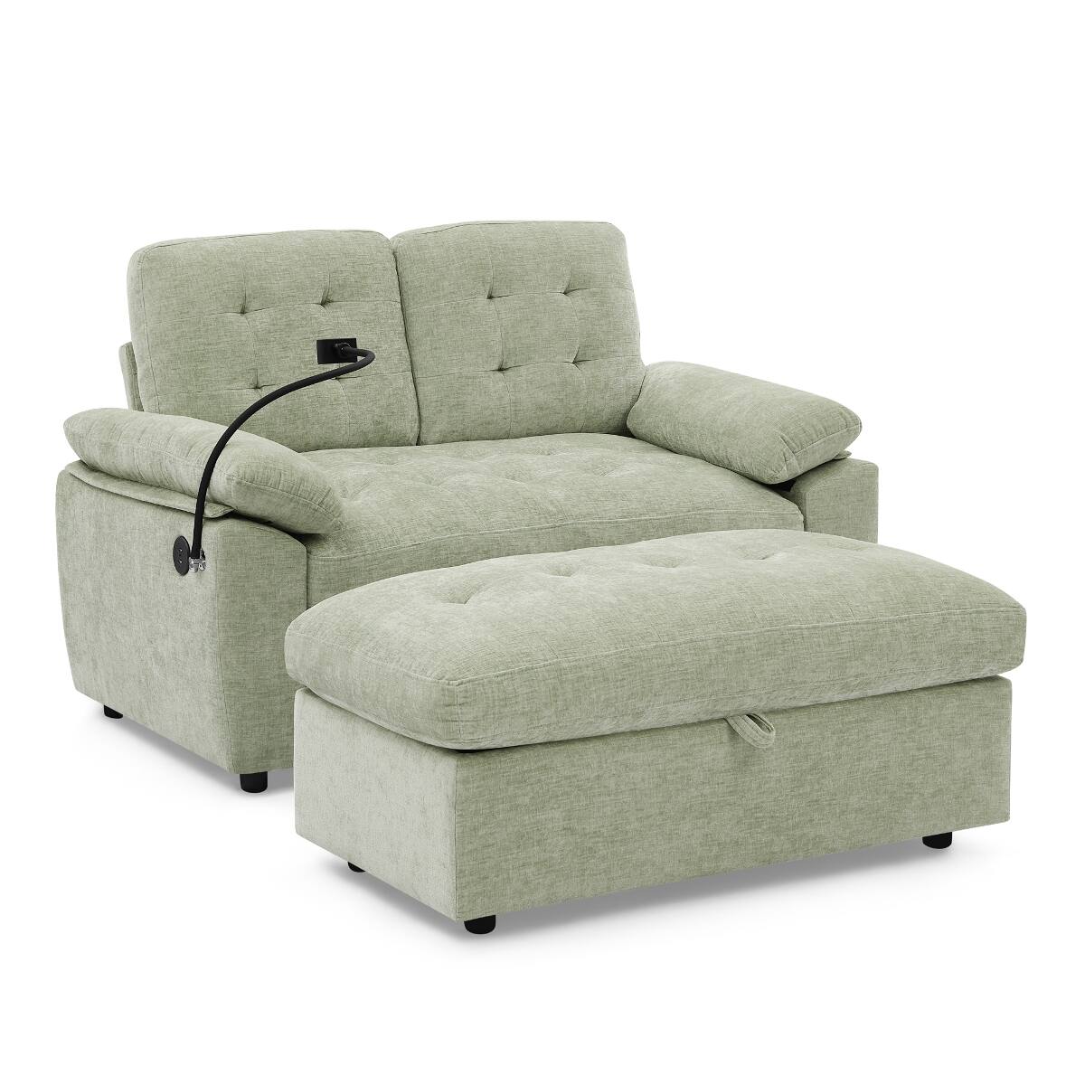 Alt View 8. Ropilly - Ropilly Manual Recliner Loveseat with USB Port, Cyan Chenille 2 Seat Sofa with Storage Ottoman - Cyan.