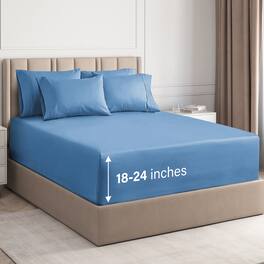 CGK Linens - 6 Piece Sheet Set - Extra Deep Pocket for 18"-24" Mattresses & Extra Pillowcases - King - Denim Blue