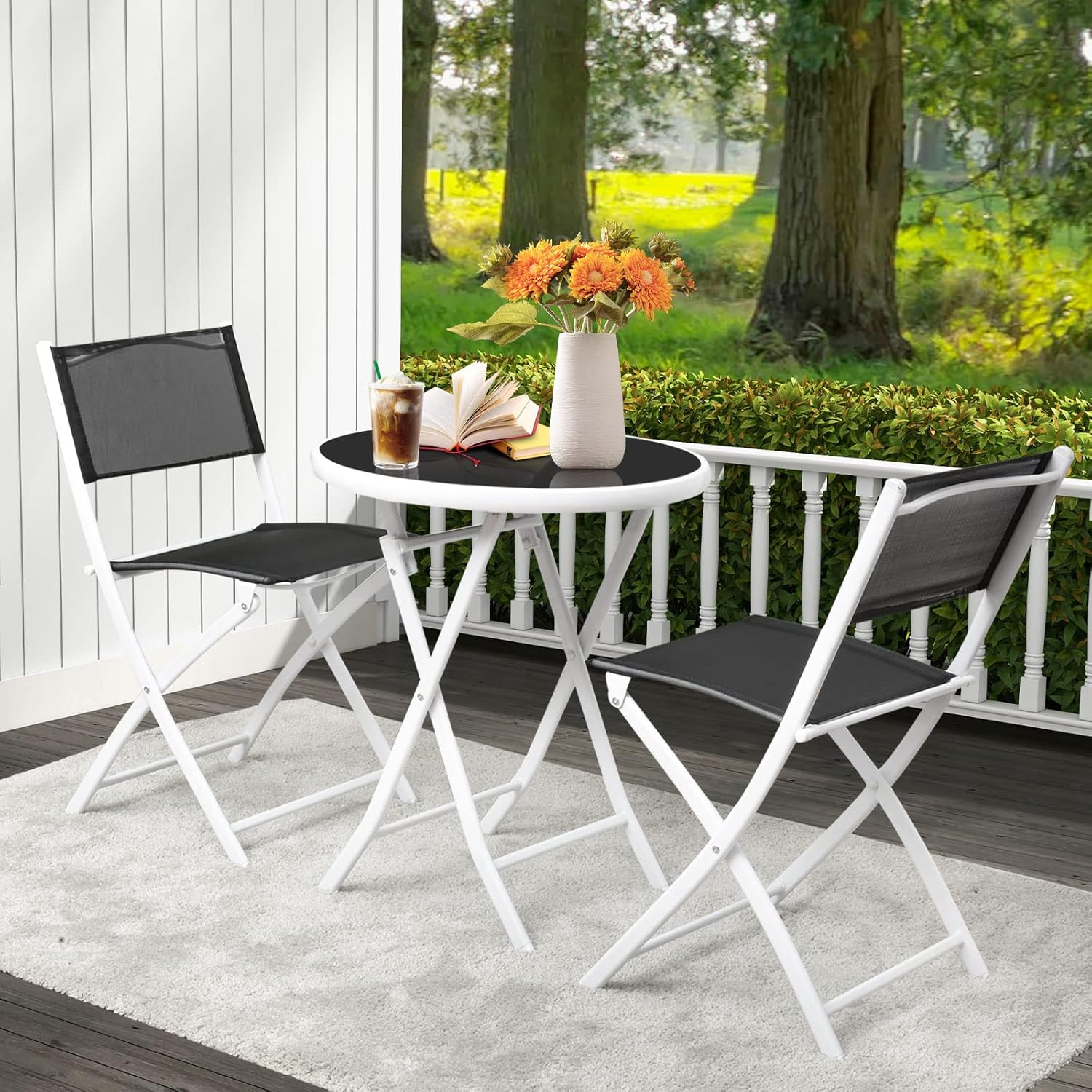 Alt View 6. Costway - Costway 3-Piece Patio Folding Bistro Set, Outdoor Foldable Chair & Table Set - Black.