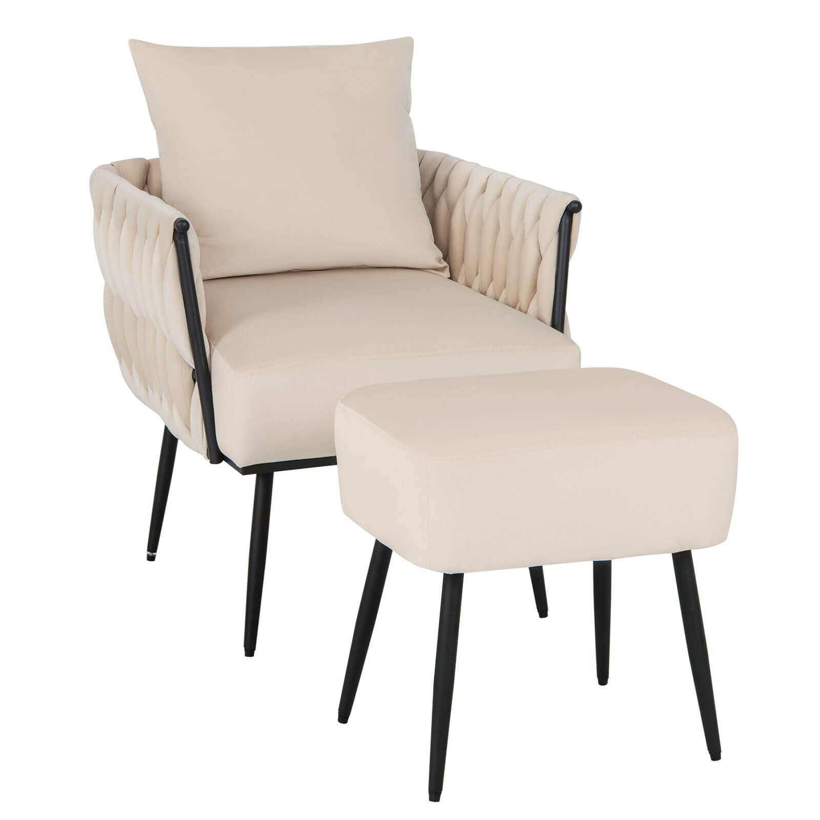 Alt View 17. Costway - Modern Dutch Velvet Accent Chair and Ottoman Set - Beige.