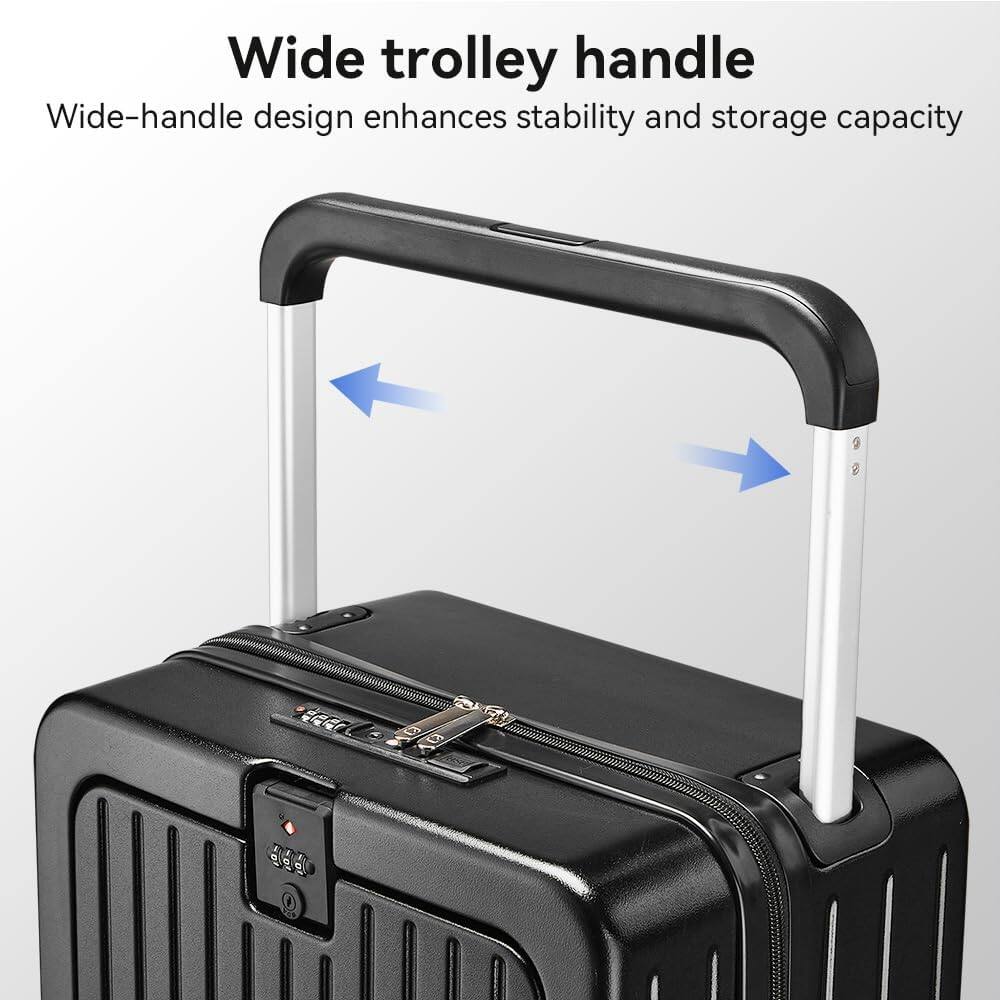 Wide trolley handle  
Wide-handle design enhances stability and storage capacity