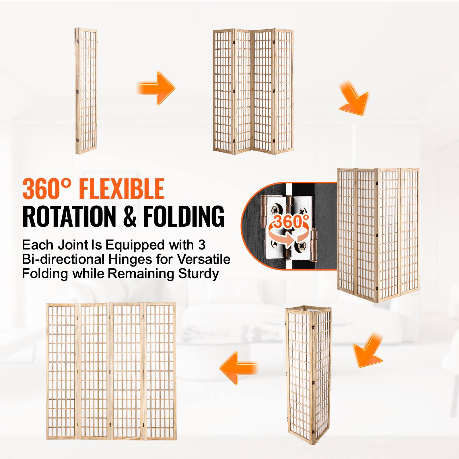 360° FLEXIBLE ROTATION & FOLDING  
Each Joint Is Equipped with 3 Bi-directional Hinges for Versatile Folding while Remaining Sturdy