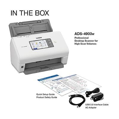 IN THE BOX

ADS-4900w Professional Desktop Scanner for High Scan Volumes

- Quick Setup Guide
- Product Safety Guide
- USB 3.0 Interface Cable
- AC Adapter